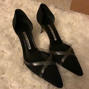 Manolo black d’Orsay heels with clear trim